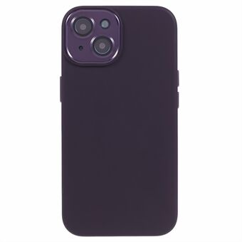 Voor iPhone 14 Plus Vloeibare siliconen + PC Anti- Scratch Cover Metaal + Gehard glas Lensbeschermer Telefoonhoes