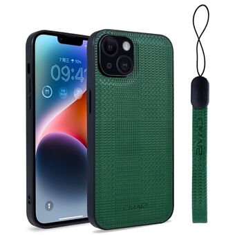 CMAI2 beschermhoes voor iPhone 14 Plus getextureerde opdruk PU+PC+TPU slanke telefoonhoes met riem