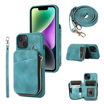 Mobiele telefoonbeschermer voor iPhone 14 Plus Rits Portemonnee Cover Kickstand PU-leer + TPU-hoes