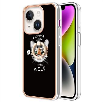 YB IMD-serie-20 stijl D IMD-patroon met een standaard telefoonhoesje voor iPhone 14 Plus, 2.0 mm elektroplating zachte TPU-cover.