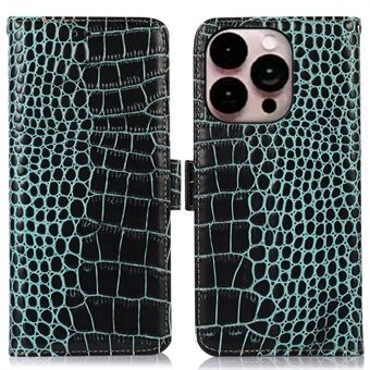 Voor iPhone 14 Pro Max 6.7 inch RFID Blokkeren Echt Rundleer Telefoon Case Krokodil Textuur Stand Portemonnee Beschermhoes: