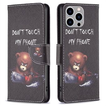 BF Patroon Afdrukken Leer Serie-1 voor iPhone 14 Pro Max 6.7 inch PU Lederen Stand Anti-drop Telefoon Cover Folio Flip portemonnee Schokbestendig Case