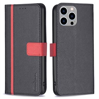 BINFEN COLOR BF Leather Series-9 voor iPhone 14 Pro Max 6,7 inch Scratch Anti-val Style 13 Cross Texture Splicing Phone Case PU lederen portemonnee Innerlijke TPU Shell met Stand