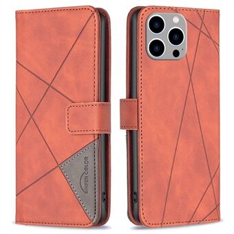 BINFEN COLOR BF Imprinting Pattern Series-2 voor iPhone 14 Pro Max 6.7 inch 05 Imprint Geometrisch patroon Folio Flip PU lederen portemonnee Shockproof Cover Phone Stand Case