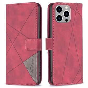 BINFEN COLOR BF Imprinting Pattern Series-2 voor iPhone 14 Pro Max 6.7 inch 05 Imprint Geometrisch patroon Folio Flip PU lederen portemonnee Shockproof Cover Phone Stand Case