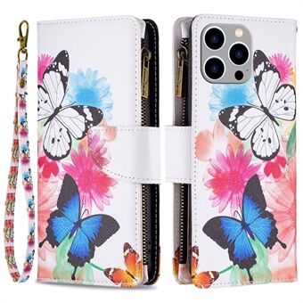 BF patroon afdrukken lederen serie-4 zak met ritssluiting voor iPhone 14 Pro Max 6,7 inch, 03 stijl opvouwbare Stand PU lederen portemonnee magnetische sluiting telefoonhoes