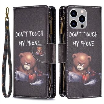 BF patroon afdrukken lederen serie-4 zak met ritssluiting voor iPhone 14 Pro Max 6,7 inch, 03 stijl opvouwbare Stand PU lederen portemonnee magnetische sluiting telefoonhoes