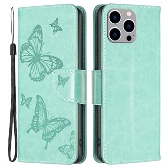 BINFEN COLOR BF Imprinting Pattern Series-4 Leren Case voor iPhone 14 Pro Max 6,7 inch Anti- Scratch Volledige Dekking Vlinders Opdruk Stand Case Magnetische sluiting Wallet Phone Cover