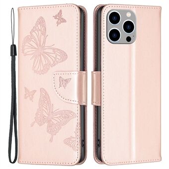 BINFEN COLOR BF Imprinting Pattern Series-4 Leren Case voor iPhone 14 Pro Max 6,7 inch Anti- Scratch Volledige Dekking Vlinders Opdruk Stand Case Magnetische sluiting Wallet Phone Cover