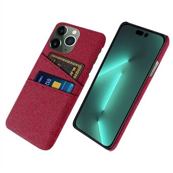 Voor iPhone 14 Pro Max 6.7 inch Doek Textuur Dual Card Slots Beschermende Telefoon Case Doek + PC Achterkant: