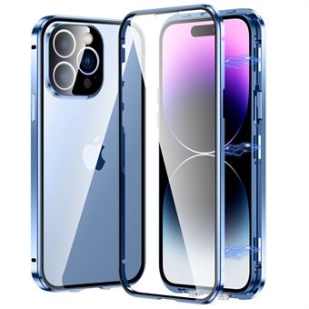 Voor iPhone 14 Pro Max Telefoonhoesje Volledige bescherming Schokbestendig hoesje Metaal + gehard glas Magnetische telefoonhoes met zelfsluitende gesp