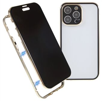 Voor iPhone 14 Pro Max Anti-Peep Veiligheidsgesp Telefoonhoes Matte achterkant Dubbelzijdig gehard glas Magnetische adsorptie Metalen bumperframe Rechte Edge Case