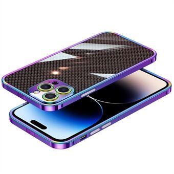 Bumperhoes van roestvrij Steel voor de iPhone 14 Pro Max, achterplaat van koolstofvezel en aramidevezel, telefoonhoes met metalen lensbeschermer