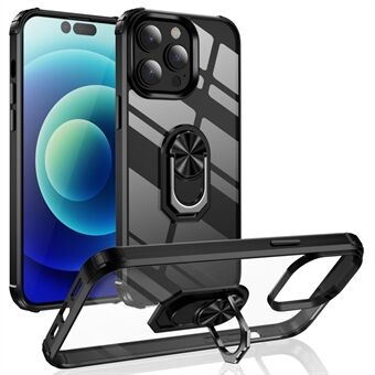 Voor iPhone 14 Pro Max 6.7 inch Ring Kickstand PC + TPU Dual Layer Protection Phone Case met ingebouwde metalen plaat