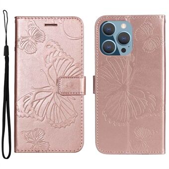 KT Leather Series-2 voor iPhone 14 Pro Max 6.7 inch Volledige bescherming Vlinder bedrukt PU lederen portemonnee hoesje Anti- Scratch telefoon Flip Cover met Stand