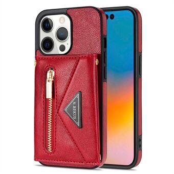 N.BEKUS Telefoon Portemonnee Hoesje voor iPhone 14 Pro Max 6,7 inch, Anti-val PU-leer Gecoate TPU Achterkant Kaarthouder Scratch Shell-standaard met riem