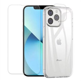 Voor iPhone 14 Pro Max 6.7 inch Ultradunne 2.5D Arc Edge Gehard Glas Telefoonscherm Achteruitrijcamera Protector Flexibele TPU Anti-stof Mobiele Telefoon Shell Case