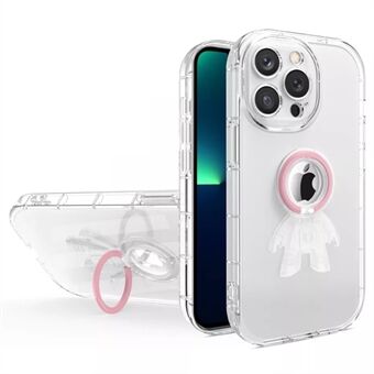 Voor iPhone 14 Pro Max 6.7 inch Valbestendig Ruimtevaarder Ontwerp Transparant TPU Phone Case met PC Ring Kickstand: