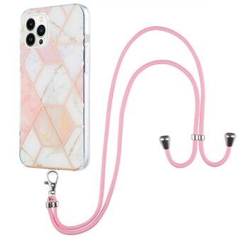 YB IMD-serie-5 Ultraslanke achterkant voor iPhone 14 Pro Max 6,7 inch, IML galvaniseren van marmerpatroon TPU-telefoonhoes Beschermende schaal met lanyard