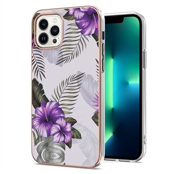 Voor iPhone 14 Pro Max 6,7 inch YB IMD Series-1 Anti-slijtage Smooth Touch Flexibele TPU Case Galvaniserende Edge IMD Marmer Bloempatroon Ondersteuning Draadloos opladen Cover