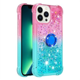 Voor iPhone 14 Pro Max 6.7 inch YB Drijfzand Serie-8 Kleurverloop Drijfzand Moving Glitters TPU Telefoon Case Cover met Ring Houder Kickstand