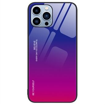 Kleurverloop ontwerp telefoonhoes voor iPhone 14 Pro Max 6,7 inch, anti-slijtage gehard glas + pc + TPU beschermende achterkant