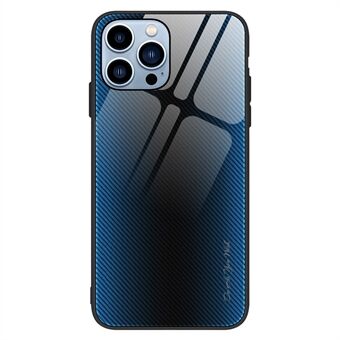 Voor iPhone 14 Pro Max 6.7 inch Carbon Fiber Textuur Telefoon Case Gehard Glas Back TPU Bumper Soft Grip Beschermhoes: