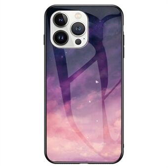 Voor iPhone 14 Pro Max 6.7 inch Starry Patroon Ontwerp Telefoonhoesje, TPU Bumper Gehard Glas PC Achterkant