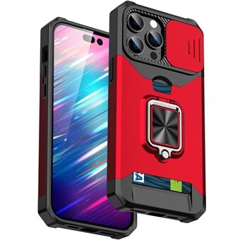 Voor iPhone 14 Pro Max 6.7 inch Slide Camera Lens Cover Card Slot Feature Case Kickstand Ontwerp Hard PC Soft TPU Hybrid Beschermende Telefoon Cover: