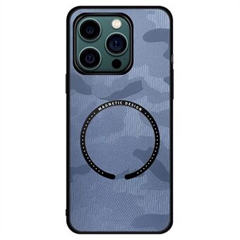 Voor iPhone 14 Pro Max 6.7 inch Auto Mount Metalen Plaat Camouflage Telefoon Case Leather Coated Hybrid Cover voor Magnetische Draadloos opladen