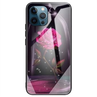 Voor iPhone 14 Pro Max 6.7 inch Patroon Afdrukken Schokbestendig Telefoonhoesje Gehard Glas Achterkant + Zachte TPU Cover