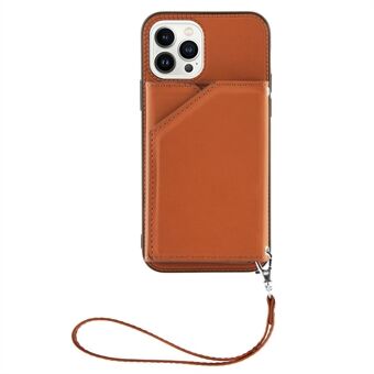 YB Leather Coating Series-2 voor iPhone 14 Pro Max 6.7 inch 5G Skin-touch PU-leer gecoate TPU Cover Kickstand Kaarthouder Telefoon achterkant van de behuizing met riem