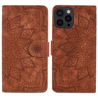 Voor iPhone 14 Pro Max 6.7 inch Opdruk Bloem Schokbestendig Telefoon Cover Portemonnee Ontwerp Kalf Textuur Lederen Cover met Stand