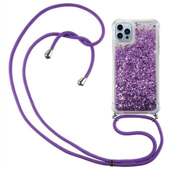 Voor iPhone 14 Pro Max 6.7 inch Drijfzand Glitter Case Soft TPU Hoeken Kussen Telefoon Cover met Verstelbare Lanyard: