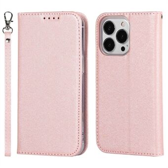 Voor iPhone 14 Pro Max 6.7 inch Slijtvast PU Leer Zijde Textuur Portemonnee Telefoon Case Stand Protector met Polsband: