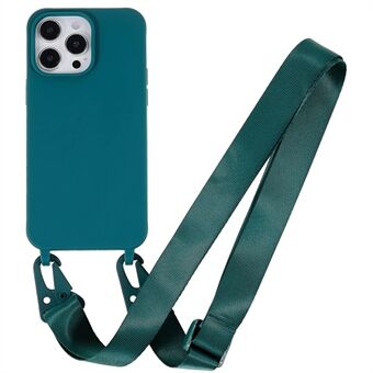 Voor iPhone 14 Pro Max 6,7 inch antislip zachte TPU matte oppervlak telefoonhoes met brede lanyard.