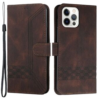 Voor iPhone 14 Pro Max 6.7 inch Rhombus Skin-touch Ruit Lijnen Bedrukt Telefoon Case PU Lederen Stand Wallet Cover