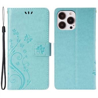 Voor iPhone 14 Pro Max 6.7 inch Bedrukte Vlinders PU Lederen Flip Wallet Case Stand Anti-val Telefoon Cover met Riem