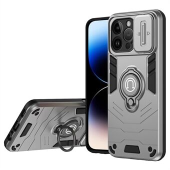 Voor iPhone 14 Pro Max Hoesje met Standaard PC+TPU Hybride Telefoonhoesje met schuiflensschild