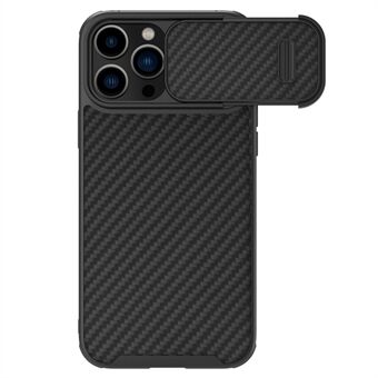 NILLKIN Voor iPhone 14 Pro Max Koolstofvezel PC + TPU Anti- Scratch Achterkant Slide Camera Bescherming Telefoon Case: