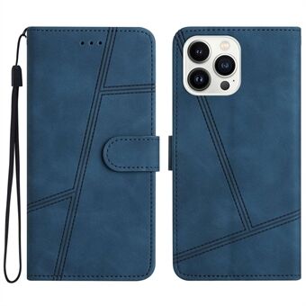 Voor iPhone 14 Pro Max Skin-touch Feeling Lines Decor Retro PU Leather Stand Phone Cover Anti- Scratch portemonnee