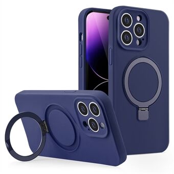 Voor iPhone 14 Pro Max Magneethoes Onzichtbare Standaard Vloeibare Siliconen Telefoonhoes Camerabescherming