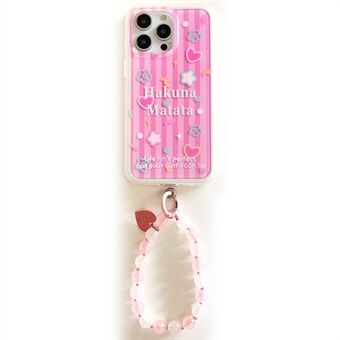 Voor iPhone 14 Pro Max Hoes IMD Gestreepte Bloem TPU+PC Telefoonhoes met Kralen Telefoonketting