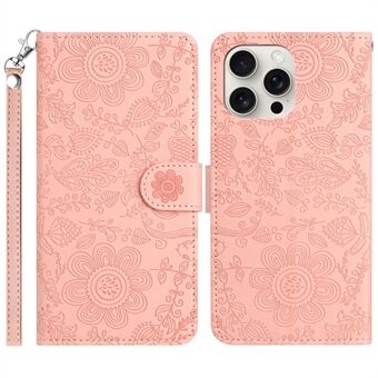 Voor iPhone 14 Pro Max Hoes Bloemenprint Leren Flip Wallet Telefoonhoes met Polsbandje