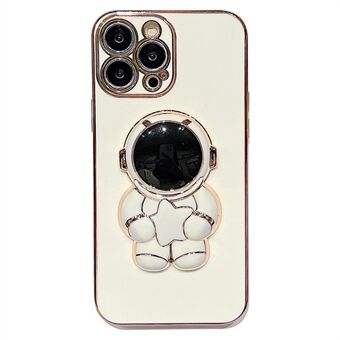 6D galvaniseren telefoonhoesje voor iPhone 14 Pro Max, Astronaut standaard klavertje vier patroon anti- Scratch TPU hoesje