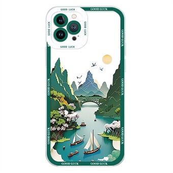 Voor iPhone 14 Pro Max Hoesje Esthetisch Olieverfschilderij Landschap Transparante TPU Telefoonhoes