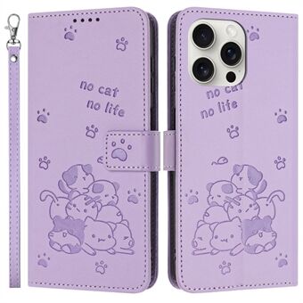 Voor iPhone 14 Pro Max Hoes met Band Katten Afdruk Leren Portemonnee Telefoonhoesje