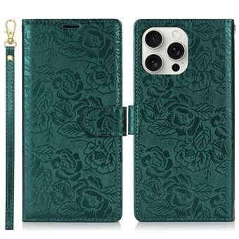 Voor iPhone 14 Pro Max hoes met handriem, bloemenprint lederen portemonnee telefoonhoes