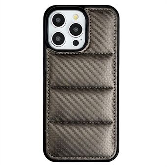 Voor iPhone 14 Pro Max Hoes Carbon Fiber Puffer Jacket Leer+TPU Schokbestendige Telefoonhoes