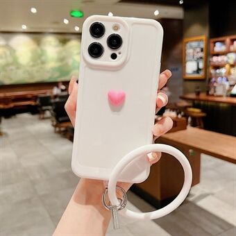 Voor iPhone 14 Pro Max Leuke 3D Love Heart Decor Phone Case Soft TPU Scratch Cover met Silicone Ring Strap